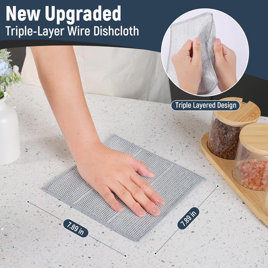 3 Layers Non Scratch Wire Dish Cleaning Supplies 75PCS - Wire Dishwashing Rag Home Essentials-Reusable Steel Wool Scrubber Washcloths,Kitchen Towels and Dishcloths Set for Pans Sinks & Cookware