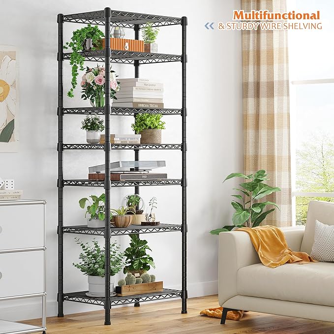 REIBII 7-Tier Metal Shelving Unit, 71’’H x 18’’W x 18’’D, 1176 LBS Weight Capacity, Adjustable Garage Shelving for Storage, Heavy Duty Shelves for Kitchen, Living Room, Bathroom etc.