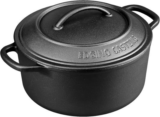 Pre-Seasoned Cast Iron Dutch Oven Pot with Lid Dual Handle, Sourdough Bread Baking Pots, Round 5 Quart, Black