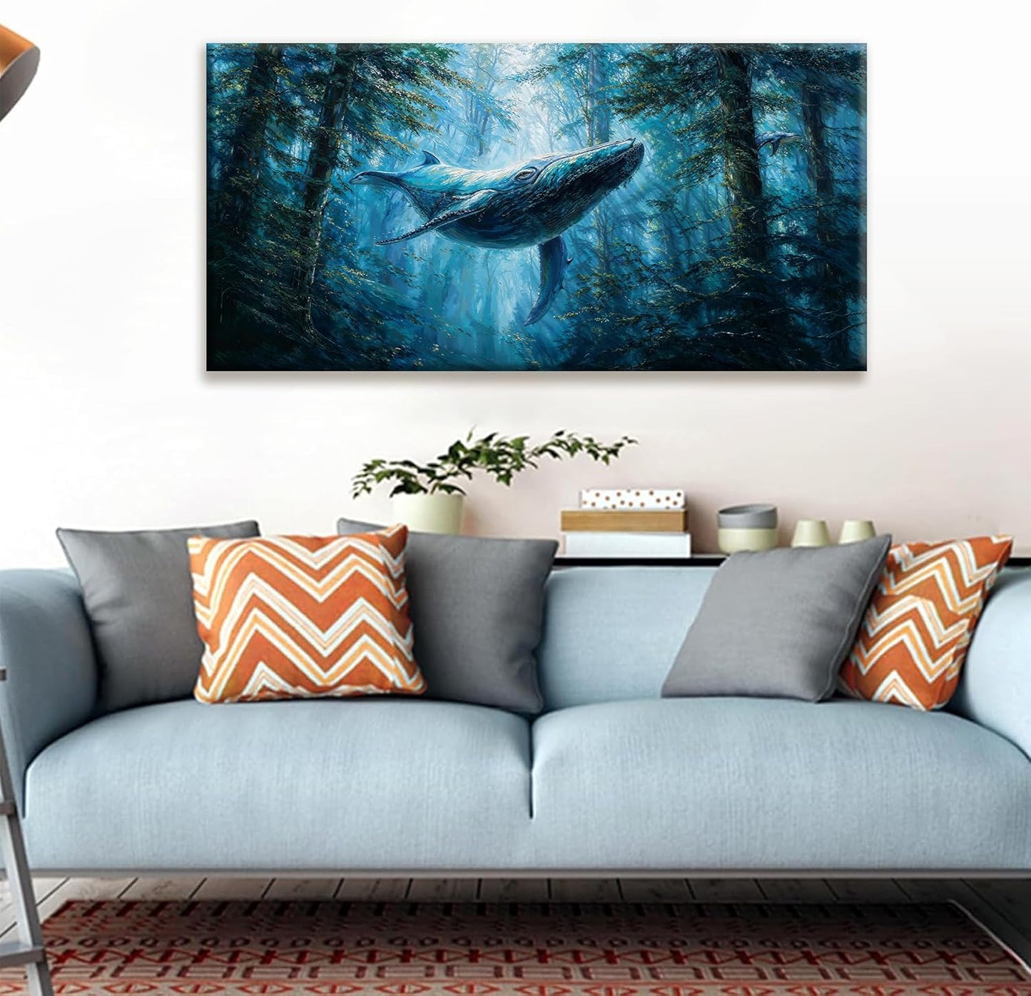 Suconvng Blue Whale Wall Art For Living Room Print Painting Canvas Art Wall Decor Picture For Bedroom Home Wall Decor Landscape Prints Paintings Modern Pictures Artwork 24 X 48 In