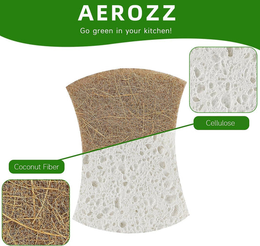 10 Pack Biodegradable Natural Sponges Kitchen - Compostable Cellulose and Coconut Walnut Scrubber Sponge - Non Scratch Eco Friendly Quick Drying Sponges for Dishes