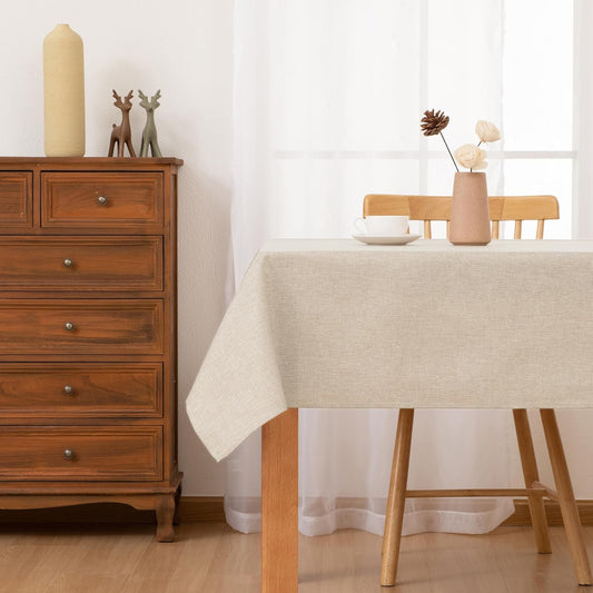 Hiasan 2 Pack Faux Linen Rectangle Tablecloth - Wrinkle and Stain Resistant Washable Table Cloth for Kitchen Dining Room Holiday Dinner, Beige, 70 x 90 Inch