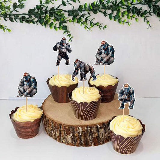 24 Pcs Gorilla Cupcake Toppers Gorilla Theme Party Birthday Cake Decorations, Party Supplies Decorations Baby Shower Cake Decoration