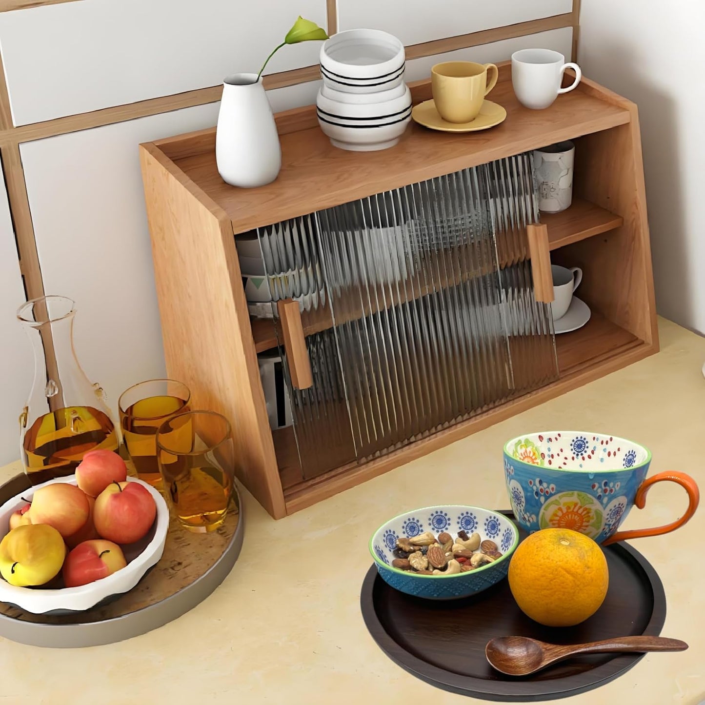 Wood Vanity Tray, Bathroom Counter Solid Walnut Organizer, Toilet Tank Top Wooden Serving Plate for Dinner Tea Coffee (Natural Walnut Color, 9.8 x 9.8 inch)