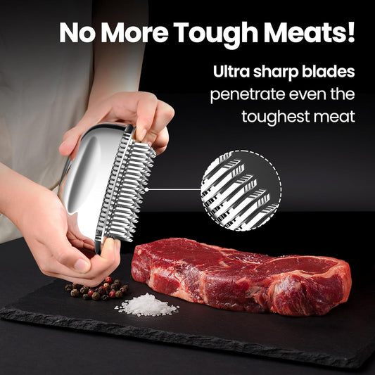 Meat Tenderizer Tool, Easy to Clean, One Piece Design - No Disassembly Needed, Ultra Sharp Needle Blades 100% Stainless Steel, Heavy-Duty Kitchen Gadgets, Meat Needle, Cooking Gadget for Tenderizing