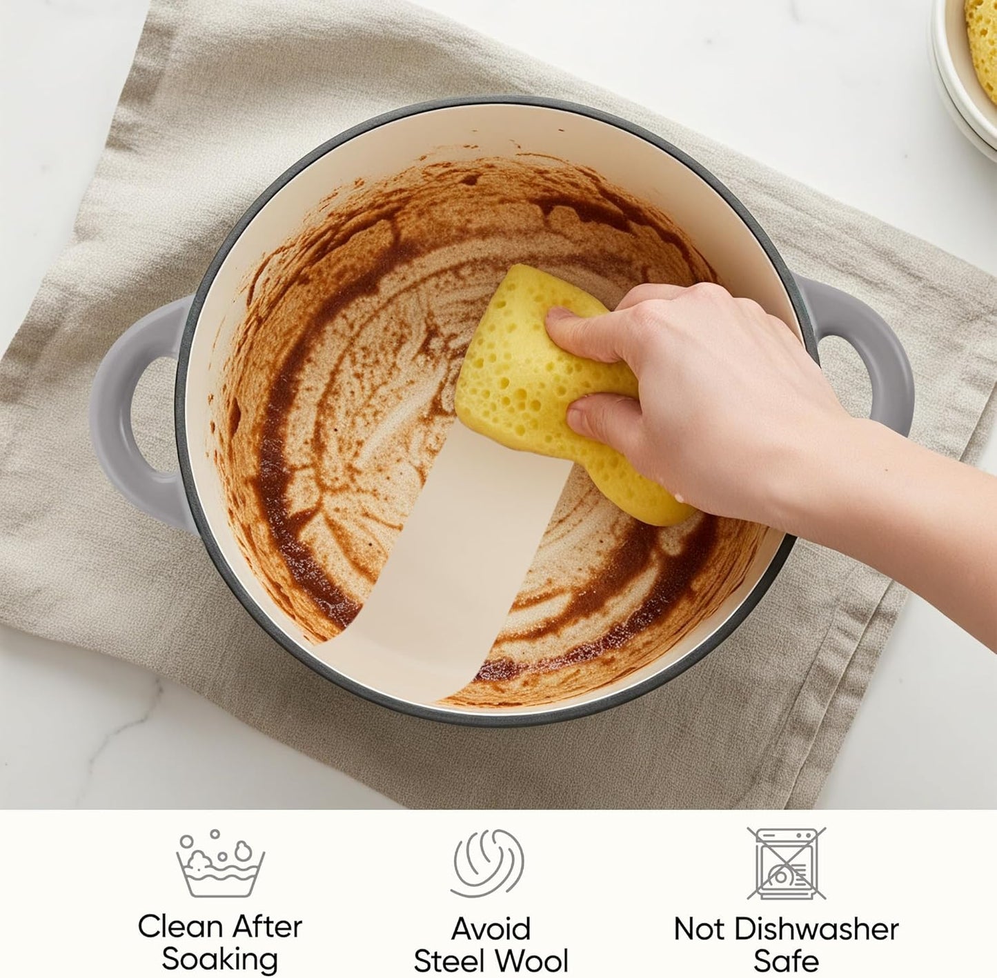 6 Quart Dutch Oven Pot with Lid, Non Stick Enameled Cast Iron Dutch Oven for Bread Baking, Heavy-Duty, Oven Safe Ceramic Cookware Up to 500°F for Baking, Braising, Stews, Roasting, Gray