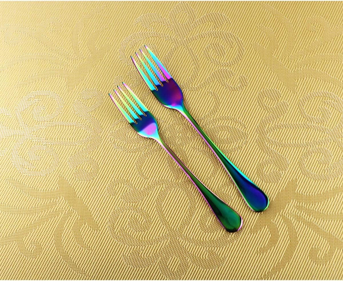 Gugrida 19 Pcs Mirror Polished Reusable Utensils Vitalt Eco-Friendly Stainless Steel Rainbow Flatware Dinnerware Set, Shiny Cutlery Knife Fork Spoon Fruit Fork Set & 1x Cake shovel, Service for 3