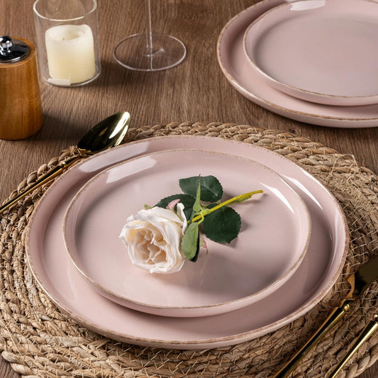 AmorArc Ceramic Dinnerware Sets for 4, 12 Pieces Handpainted Plates and Bowls Set with Rustic Terracotta Underside, Scratch Resistant Stoneware Dishes Set, Dishwasher & Microwave Safe