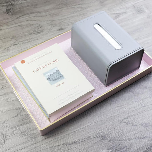 Pink Decorative Coffee Table Tray, Rectangular Plastic Serving Tray with Handles for Living Room, Ottoman, Bathroom, 15.7"*10.2"