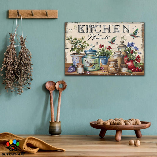 GUTTATY Farmhouse Wall Art Rustic Kitchen Decor, Ready to Hang Kitchen Canvas Print Colorful Flowers And Bird,Vintage Posters Prints for Dinning Room Home Kitchen Restaurant Painting 12×18 Inch