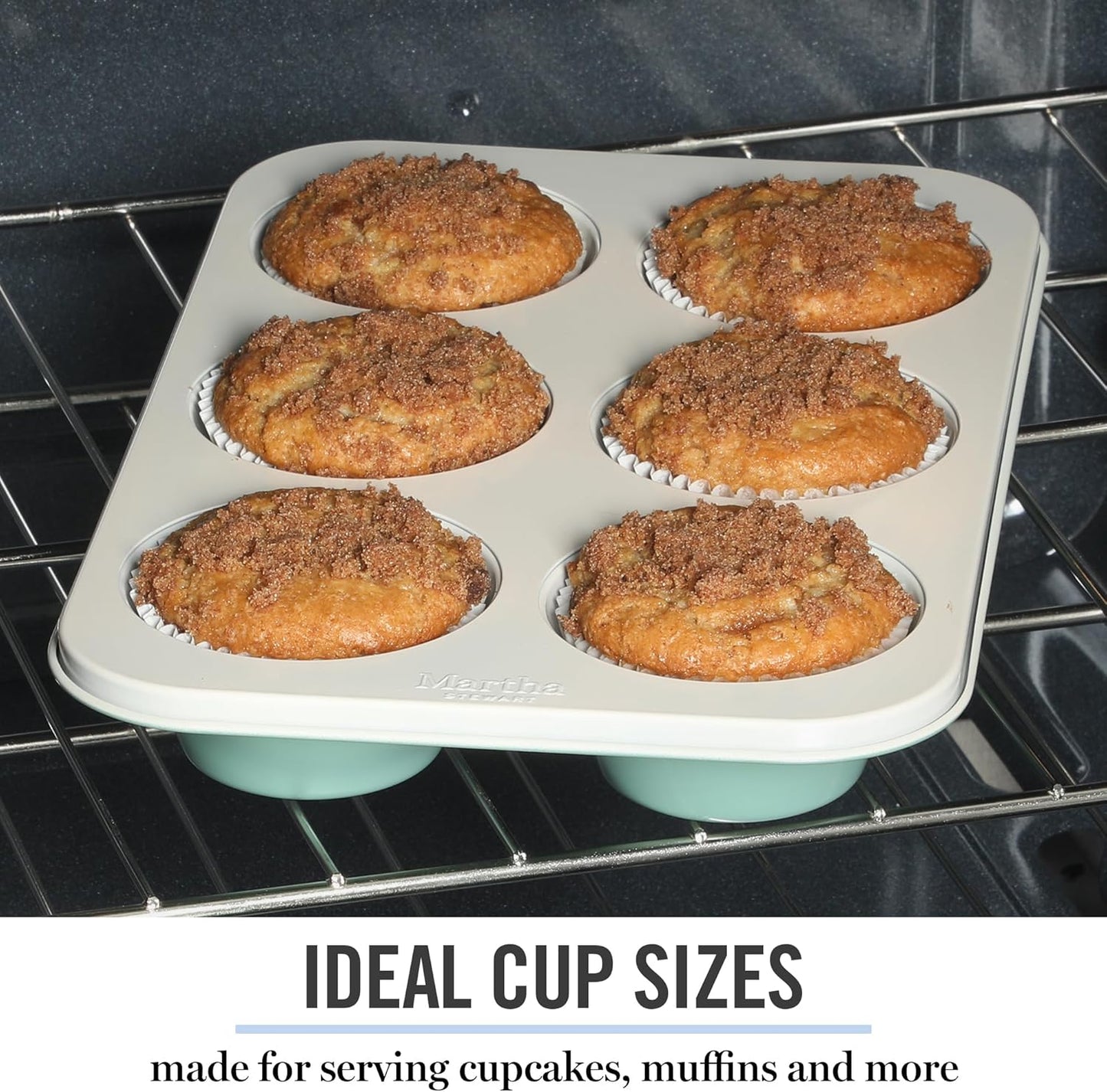 Martha Stewart Gallen 6 Cup Nonstick Carbon Steel Muffin/Cupcake Pan - Teal