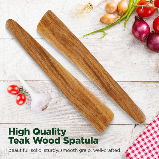 ANBUY 12 Inch Teak Wood Spatula for Cooking, Wooden Kitchen Utensil, Scraper Turner for Cast Iron, Egg Fish Flipper Flat Spatulas for Flipping, Serving, Scraping & Turning(2 pcs Scraper)