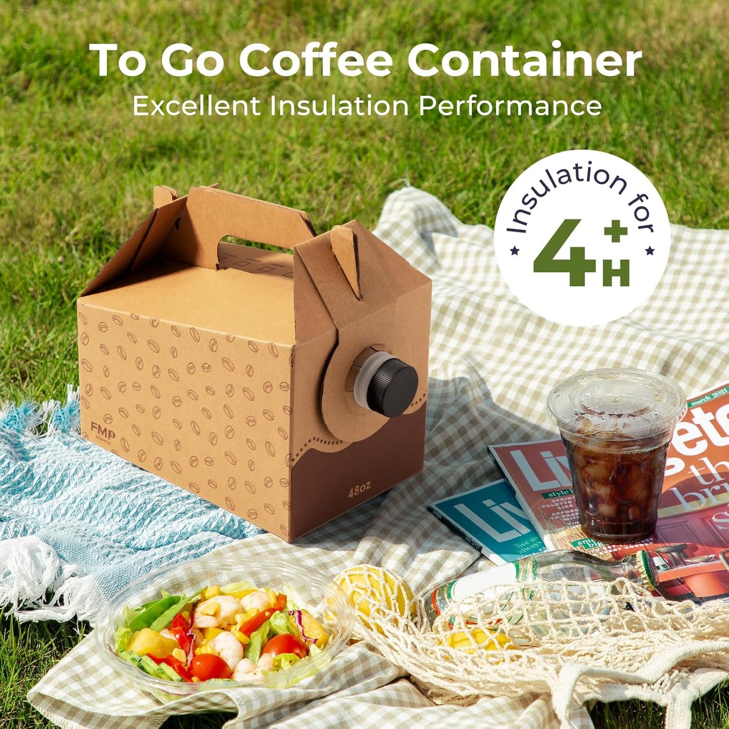 Fit Meal Prep 25 Pack 48 oz Disposable Coffee Dispensers with Handle, Insulated to Go Storage Containers, Portable Coffee Box Cold Hot Drink Dispenser Bulk for Party, Catering, Office, Take Out