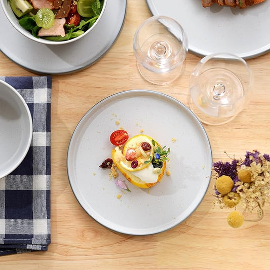 Melamine Dinnerware Sets, Dishware Sets for 4, 12 Pcs Plate and Bowl Set with Lipped Edges, Lightweight Dish Set for Camping,Dishwasher Safe,Good for Housewarming(Light Grey,White)