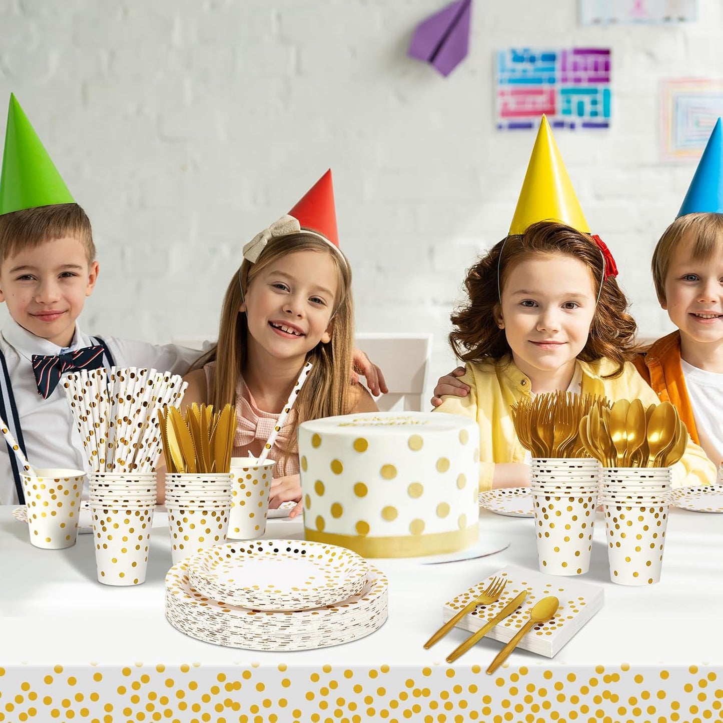 Paper Plates and Napkins Set, 193 Pieces White Gold Party Supplies Includes Paper Plates Cups Napkins Straws and Cutlery for Birthday Wedding Holidays Parties Decorations-24 Guests