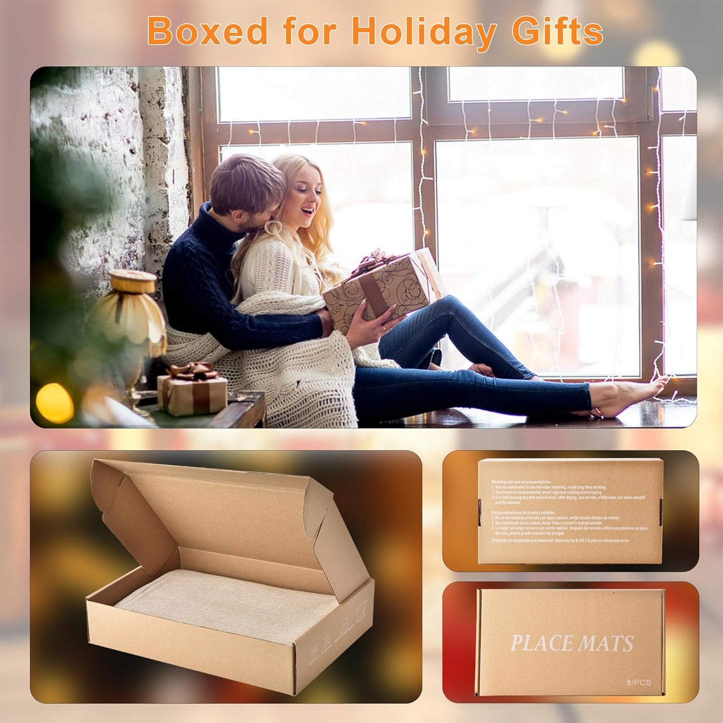 SLKQG Linen-Look Placemats Set of 8, Heat Resistant & Machine Washable Double-Layered Cloth Placemats for Dining Table, Indoor/Outdoor Use, Non-Slip Kitchen Table Mats (8, Light Linen)