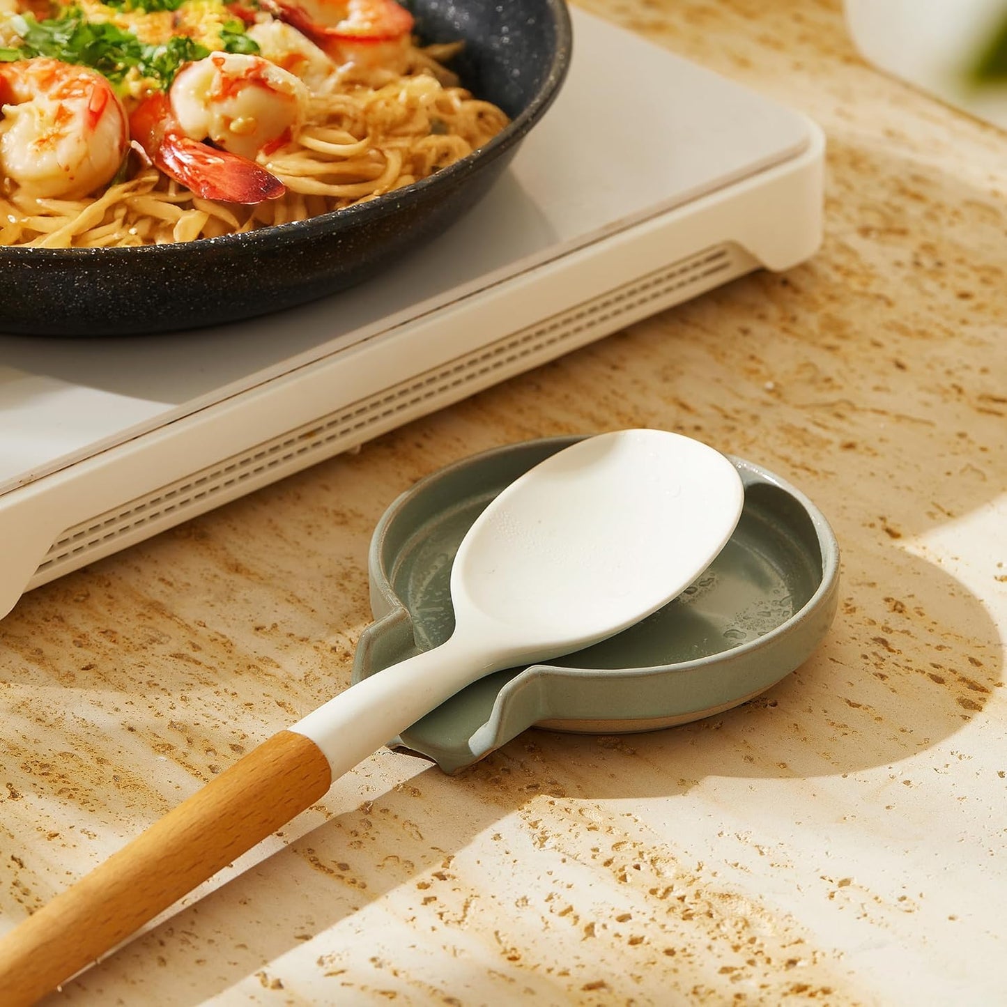 Oscar Ceramic Spoon Rest Minimalist Drip-Free – Heat-Resistant Utensil Holder for Stove, Countertop, or Coffee Bar – Glazed Stoneware Kitchen Spoon Tray – Dishwasher Safe – 5 Colors