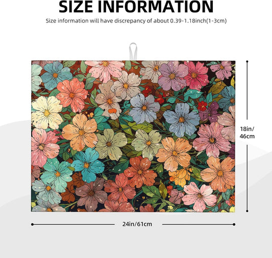 Colorful Wildflowers Dish Drying Mat for Kitchen Counter, 18"x24" Microfiber Absorbent Fast Dry Mat, 2Pcs Dish Mat Faucet Mats Sets, Large Drying Kitchen Mat Kitchen Drying Pad Coffee Bar Decor Gifts