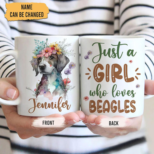 Hyturtle Personalized Gifts Dog Lover - Just A Girl Who Loves Beagles Custom Name Ceramic Coffee Mug Cup 11oz - Idea Cute Dog Lover Gifts For Women, Girl Daughter On Birthday, Christmas