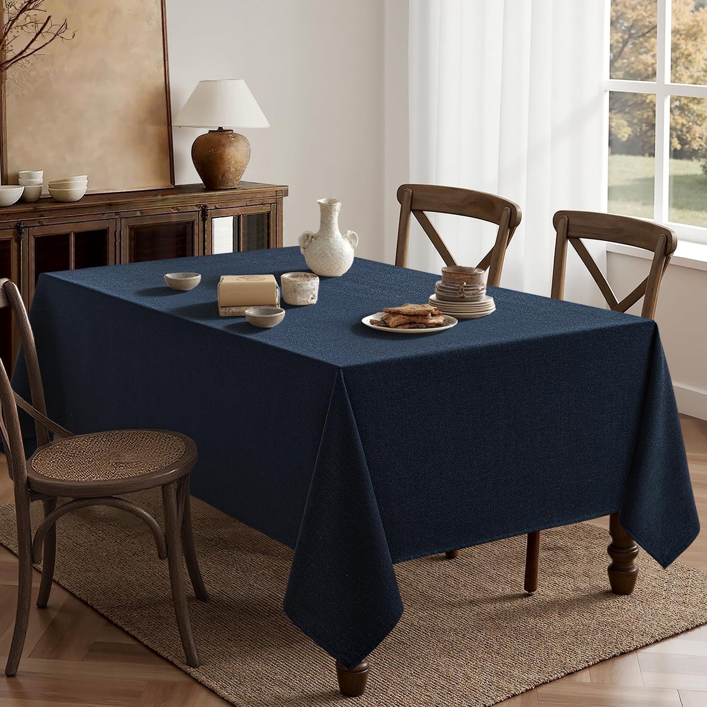 MIULEE Navy Blue Linen Tablecloth 60x104 Inch Rectangle Table Cloth Waterproof,Stain Resistant & Wrinkle Resistant for Dining Party Wedding