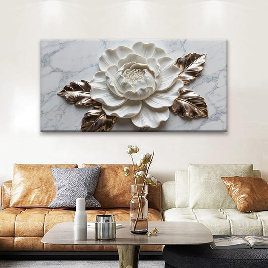 Wall Art Living Room Marble Texture Wall Art Modern White Flower Canvas Art Wall Decor Home Wall Decor Suitable Pictures For Bedroom Apartment Office Can Be Hung 24" × 48"