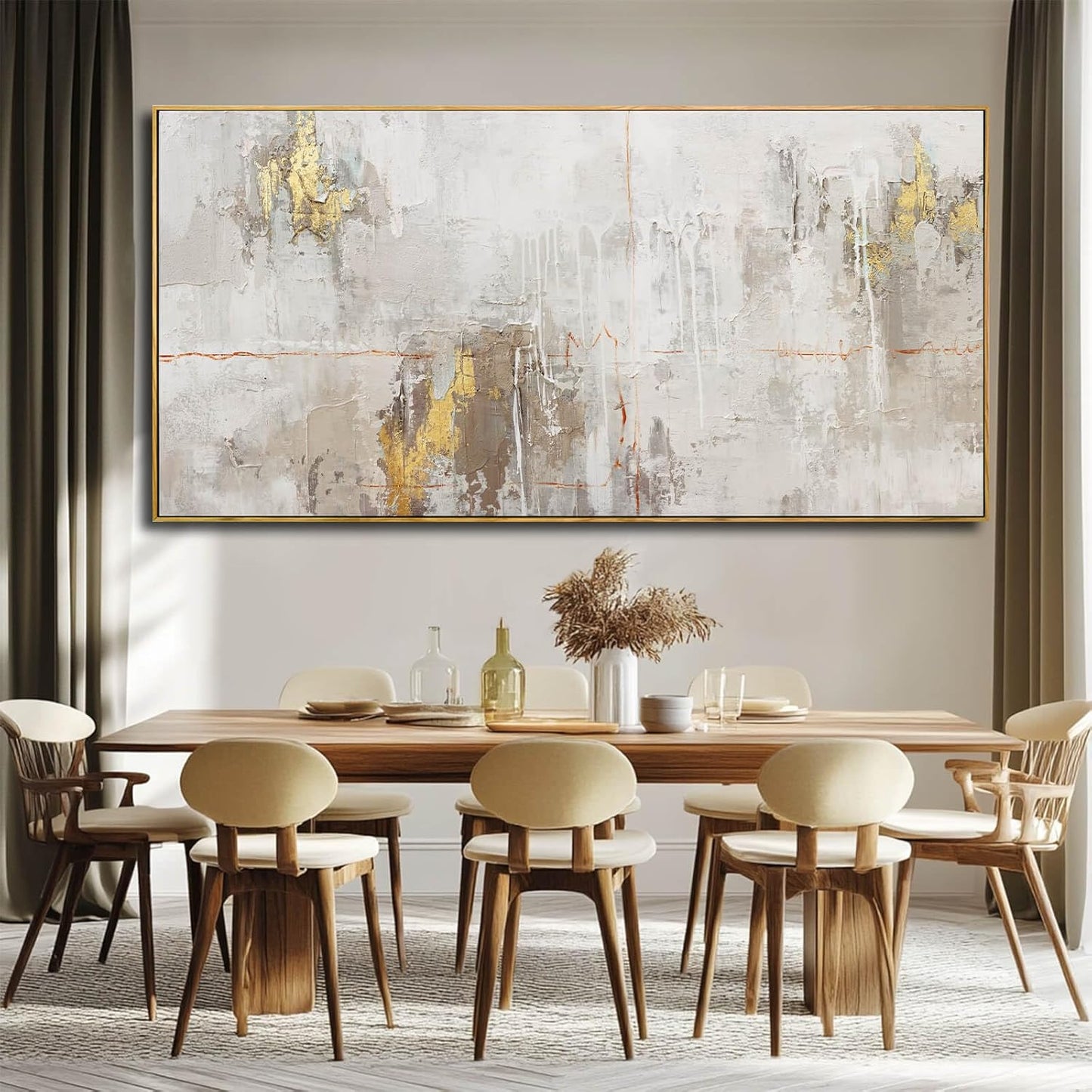 VAYIMDH Abstract Canvas Wall Art Graffiti Wall Decor Gold and White Wall Decorations 36"x70" Decorative Pictures for Bedroom Office Artwork