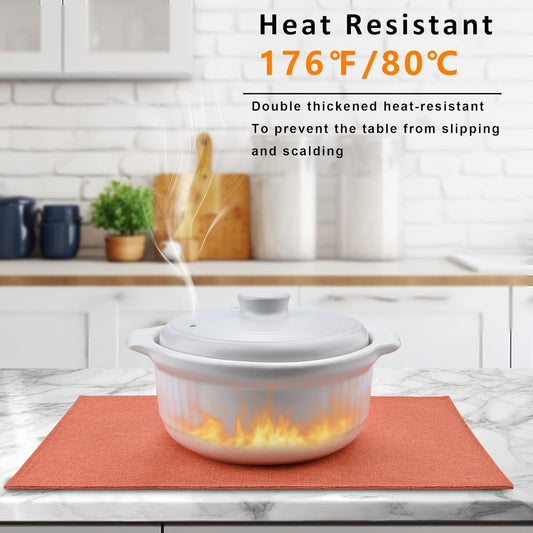 SLKQG Thanksgiving Linen-Look Placemats Set of 8 - Heat Resistant & Machine Washable Table Mats for Holiday Dining, Double-Layered Fabric for Family Gatherings - Indoor Outdoor Use (8, Orange)