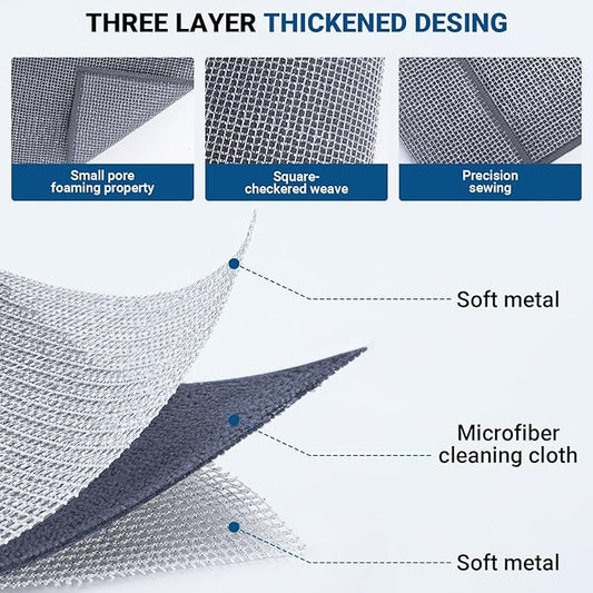 10 Pcs New Upgrade 3-Layer Non Scratch Wire Dishcloth,Wire Dishwashing Rag, Non-Scratch Wire Dishwashing Rags for Wet and Dry, Kitchen Cleaning Dish Rags for Cookware,Sinks, Dishes,Stove