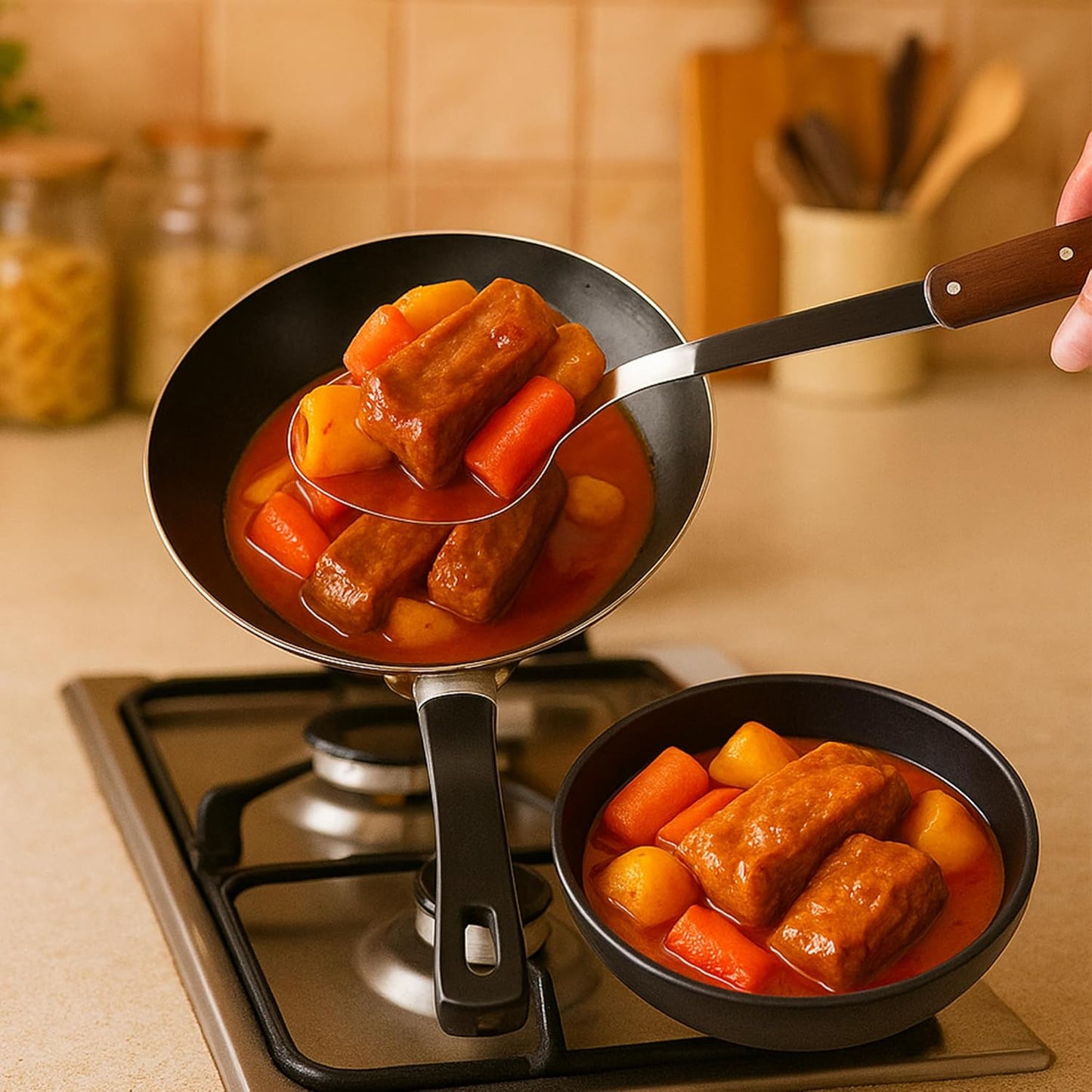 FJNATINH Stainless Steel Cooking Utensils Set, Mirror Polished 6 Pieces Kitchen Utensils Set, Kitchen Tools Set With Wooden Handle Non-Stick Heat Resistant,Dishwasher Safe, Easy to Clean