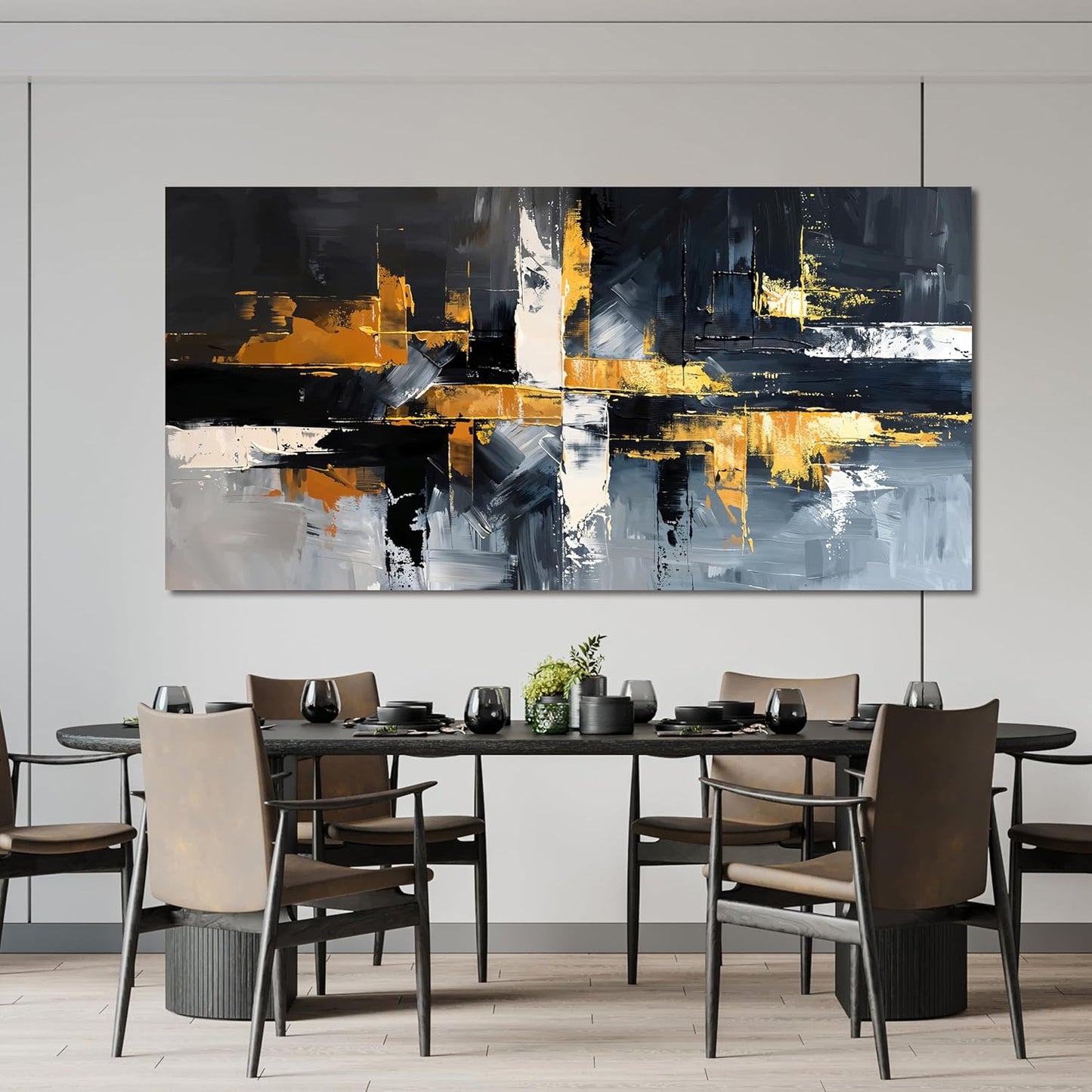 Abstract Canvas Wall Art Decor Large Wall Art for Living Room Black and White Wall Art Prints Gold Artwork for Walls Modern Abstract Art Abstract Canvas Art Wall Decor Bedroom Office Decor 24" X 48"