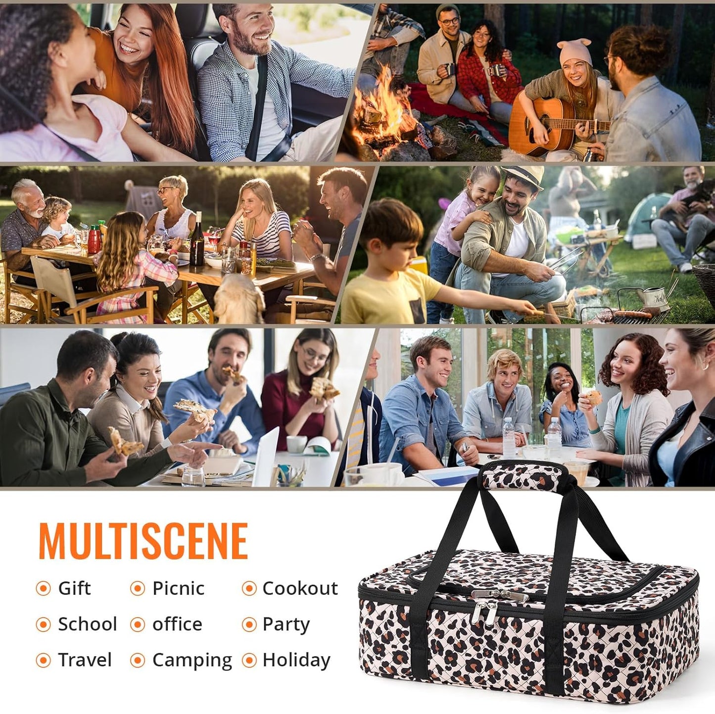 Insulated Casserole Carrier - Portable Casserole Carrier for Hot or Cold Food, Lasagna Holder for Parties,Picnic,Cookouts,Traveling - Fits 9" x 13" Baking Dish (Leopard Print)