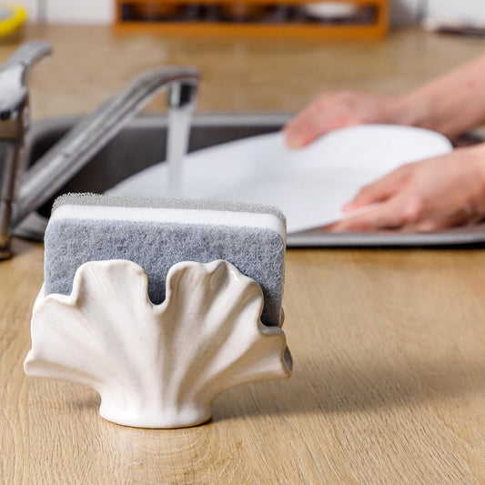 Ceramic Sponge Holder,Sponge Holder for Kitchen Sink,Compact Sink Caddy Organizer-Scouring Pad and Dish Sponge Holders,Farmhouse Kitchens Decor Cute Kitchen Gadgets Accessories(White)