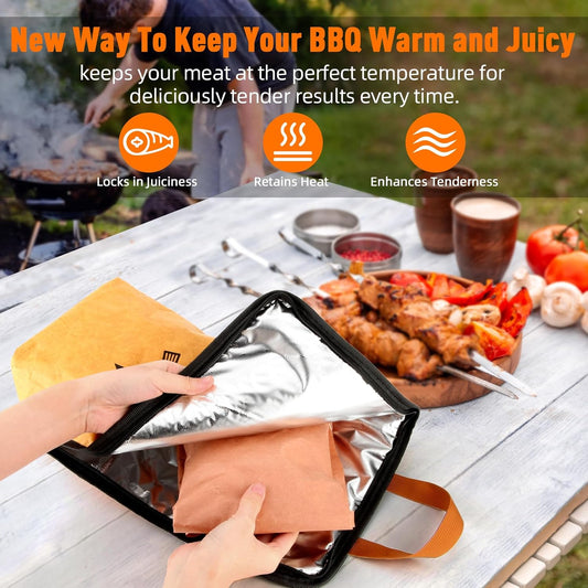 BBQ Blanket for Resting Meat, Reusable Smoker Grilling Meat Insulated Resting Bag with Wide Mouth for Large Brisket/Beef/Pork Shoulders/Turkeys (BBQ Blanket 15in)