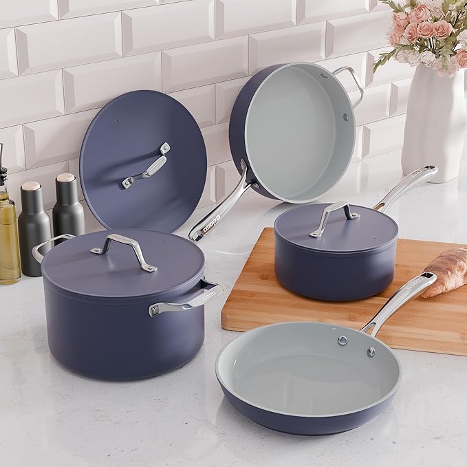 CIARRA Nonstick Dutch Oven with Lid, 6.2 QT Ceramic Dutch Oven with Dual Handles, Non Toxic, PTFE & PFOA Free, Oven Safe & Compatible with All Stovetops, Blue