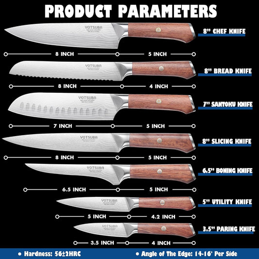YOTSUBA Kitchen Knife Set, 7PCS Kitchen Knives Set High Carbon Stainless Steel Sharp Knife, Knives Set for Kitchen with Ergonomic Handle