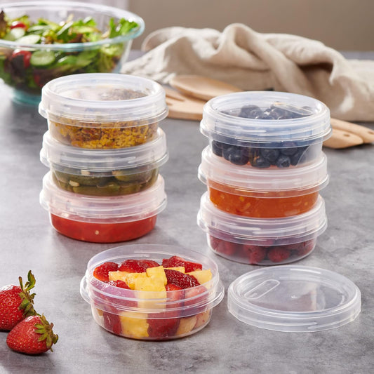 PLASTICPRO 12 Pack Twist Cap Food Storage Containers with Clear Screw on Lid- 8 oz Reusable Meal Prep Containers - Freezer and Microwave Safe Clear Plastic Food Storage