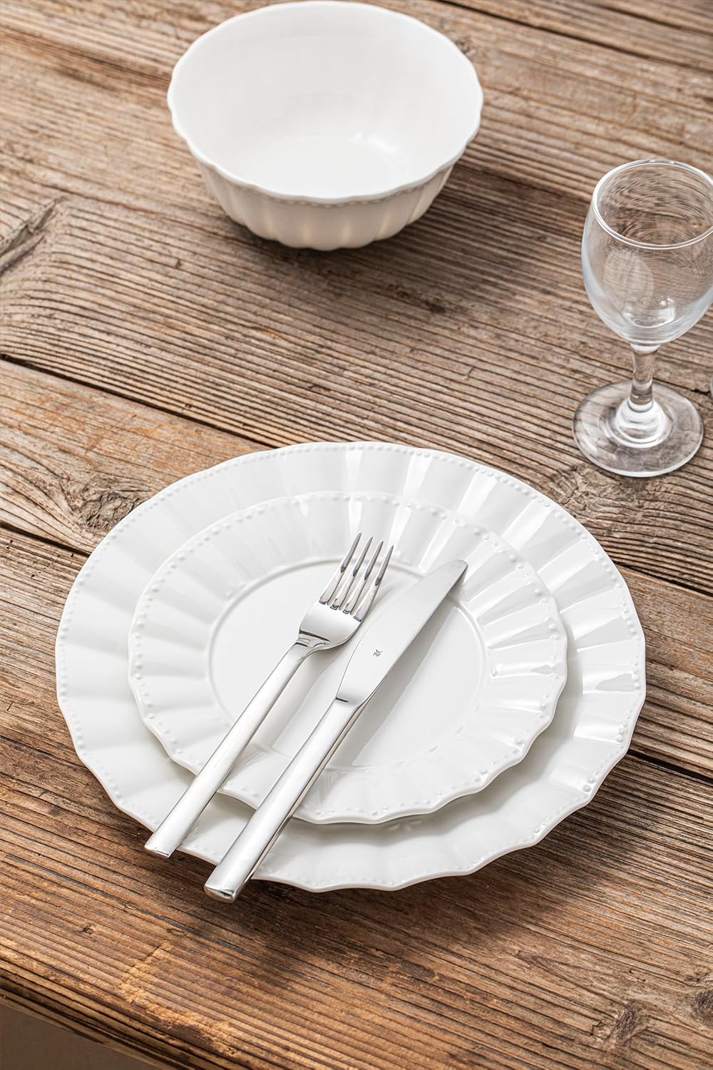 Plates and Bowls Sets, 12 Piece Dinnerware Sets Bone China, Porcelain Dinner Set with Cereal Bowls, Ceramic Soup Bowls, for Pasta, Salad, Gift Idea, Wavy Pattern