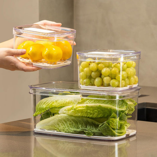 Felli Duo Fresh Veggie Keeper for Fridge with Vent & Drain Trays, LARGE Fruit Vegetable Storage Container for LONG Produce Veggie, Cabbage Celery Lettuce Asparagus Zucchini Saver for Refrigerator