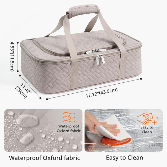 Insulated Casserole Carrier - Portable Casserole Carrier for Hot or Cold Food, Lasagna Holder for Parties,Picnic,Cookouts,Traveling - Fits 9" x 13" Baking Dish (Grey)