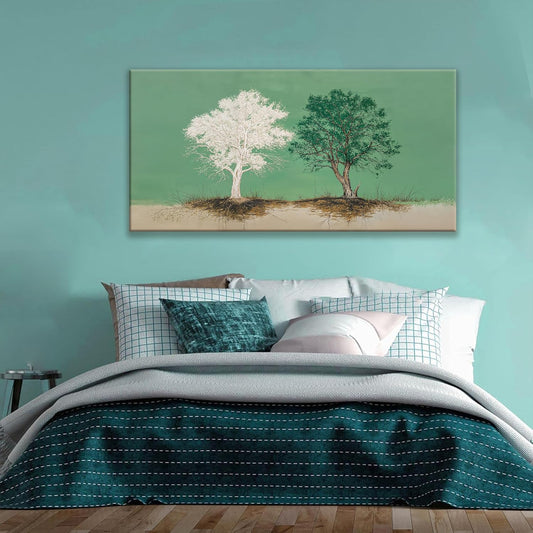 Abstract Wall Art Decoration Modern Home Wall Decor Pure White And Green Canvas Art Wall Decor Tree Of Life Wall Art For Living Room Bedroom Kitchen Bathroom Office 24x48 Inch