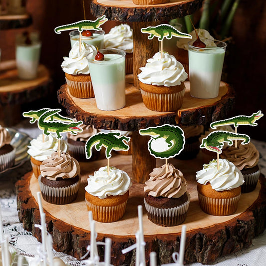 36Pcs Alligator Cupcake Toppers Crocodile Happy Birthday Cake Topper Reptile Animal Cupcake Toppers for Boy Man Jungle Safari Swamp Reptile Party Supplies