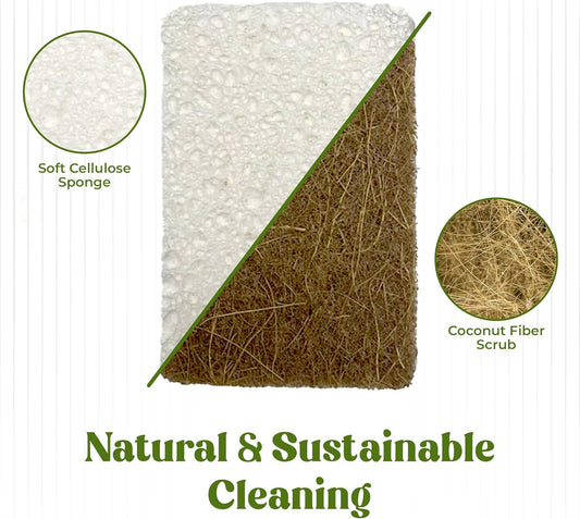 12 Pack Natural Kitchen Sponges - Biodegradable, Compostable, Sustainable Wood Cellulose & Coconut Fiber Sponge for Dishes, Quick Drying & Non Scratch Plant Based Eco Friendly Scrubber for Dishwashing