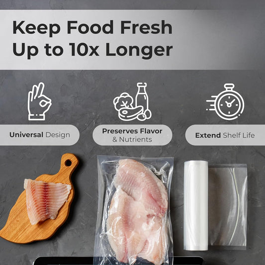 Vacuum Sealer Bags Roll 8" x 50' for Food Saver and Sous Vide, BPA Free, Heavy Duty Commercial Grade Food Storage Bags for Meal Prep and Boil Safe Use, 2 Pack (100 FT)