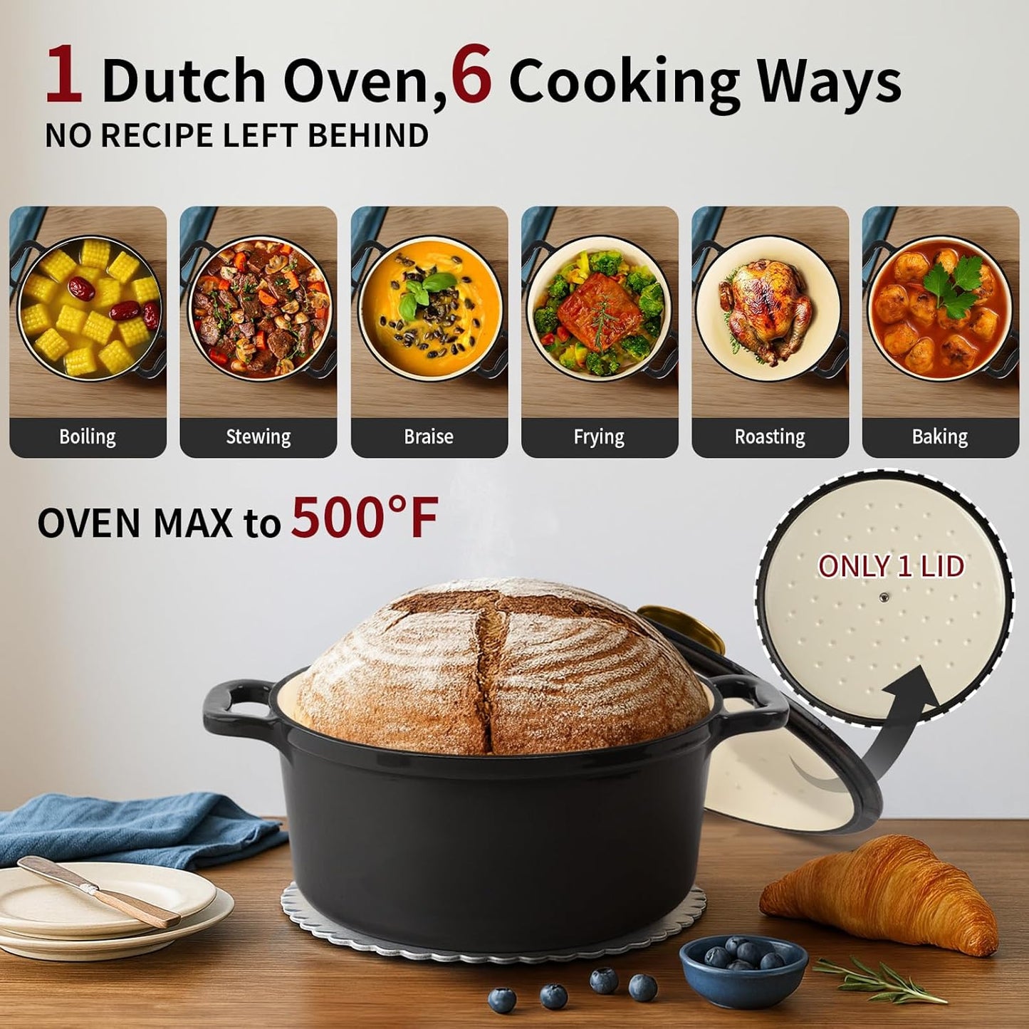 Enamel Cast Iron Dutch Oven with Lid,2.75QT Round Casserole Pot for Bread Baking, Braising, Roasting,Stews and Soups,Multipurpose Cookware,Oven Safe and Induction Compatible (2.75QT,Grey)