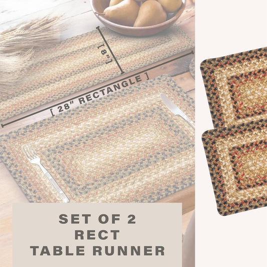 Russet Jute Braided Short Table Runner, Warm Country Decor, Set of 2, Multicolor Rectangle 8x28 - Rich Colors, Easy to Clean, Durable and Protects Furniture