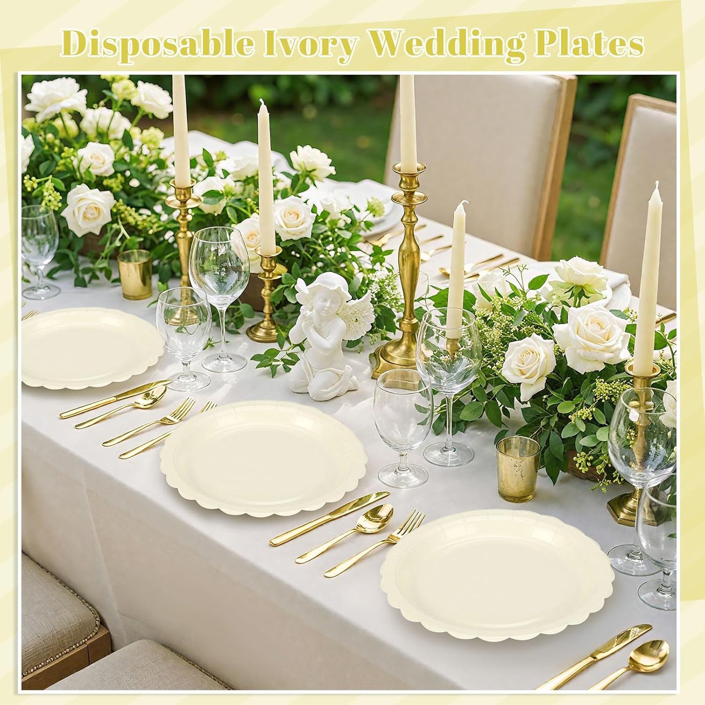 30 Pcs Cream Plates Disposable 9 Inch Scalloped Thanksgiving Plates Cute Beige Dessert Cake Plate Ivory Dinner Plate for Thanksgiving, Baby Bridal Shower, Wedding