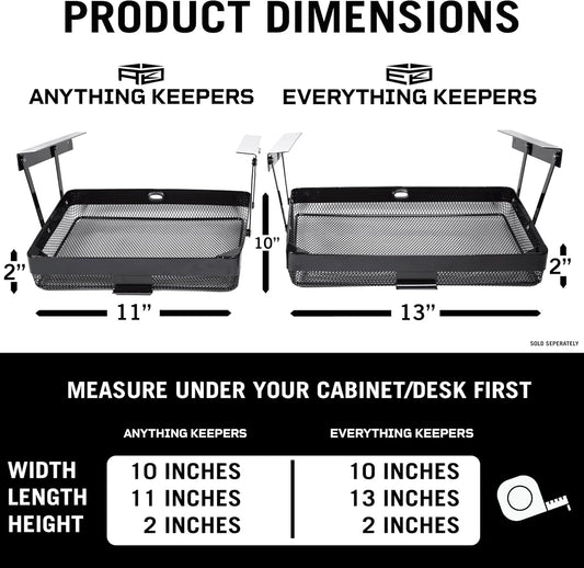 Anything Keeper Under Cabinet, Pull-Down Under Shelf Basket, Drawer Organizer for Office Tables, Under Desk Storage Shelf, RV Space Savers, Camper Must Haves, Easy Install - 11 x 10 x 2.5 in - Black