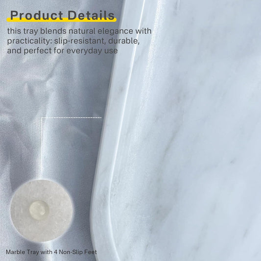 Natural Stone Tray, Marble Vanity Tray for Bathroom & Kitchen Countertop - Organizer for Perfume, Jewelry, Cosmetics 12x6 Inch,Carrara White