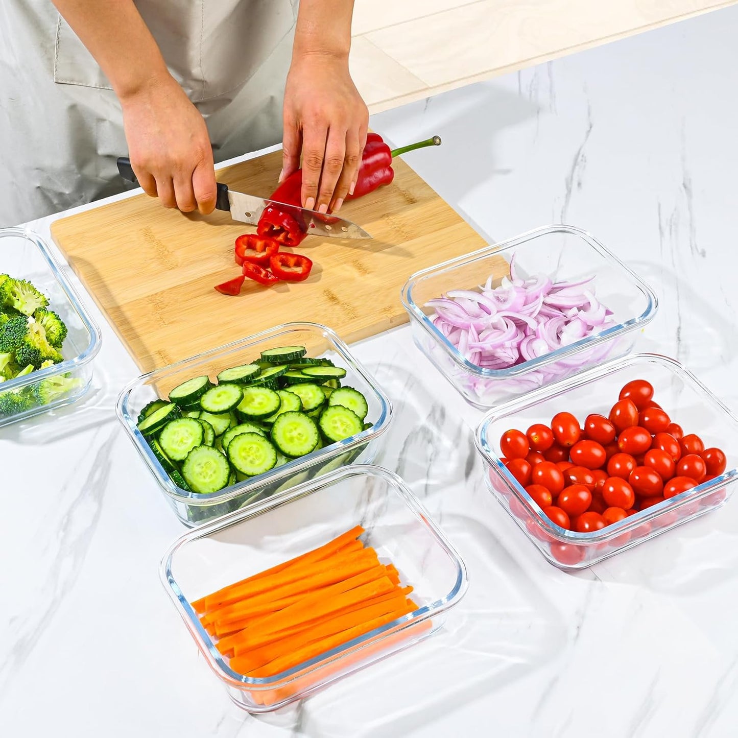 GEHE 5 Pack 36 Oz Glass Food Storage Containers with Lids, Glass Meal Prep Containers, Kitchen Airtight Lunch Storage Containers with Lids, Safe for Freezer, Oven, Dishwasher, BPA Free