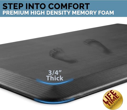 ComfiLife Anti Fatigue Floor Mat – 3/4 Inch Thick Kitchen Mats for Floor, Standing Desk Mat, Kitchen Rug – Comfort at Home, Office – Durable – Stain Resistant – Non-Slip Bottom (20" x 32", Black)